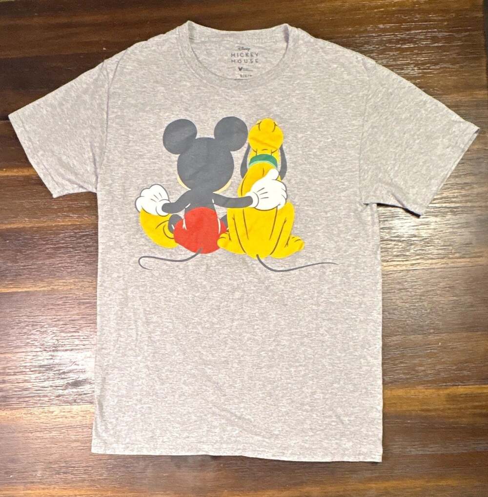 Disney Mickey Mouse Pluto Back View Graphic T-Shirt Men's Small Heather Gray